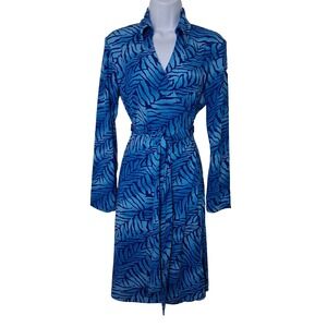 Y2K Express Wrap Midi‎ Dress Size 5/6 Blue Animal Print Collared V Neckline